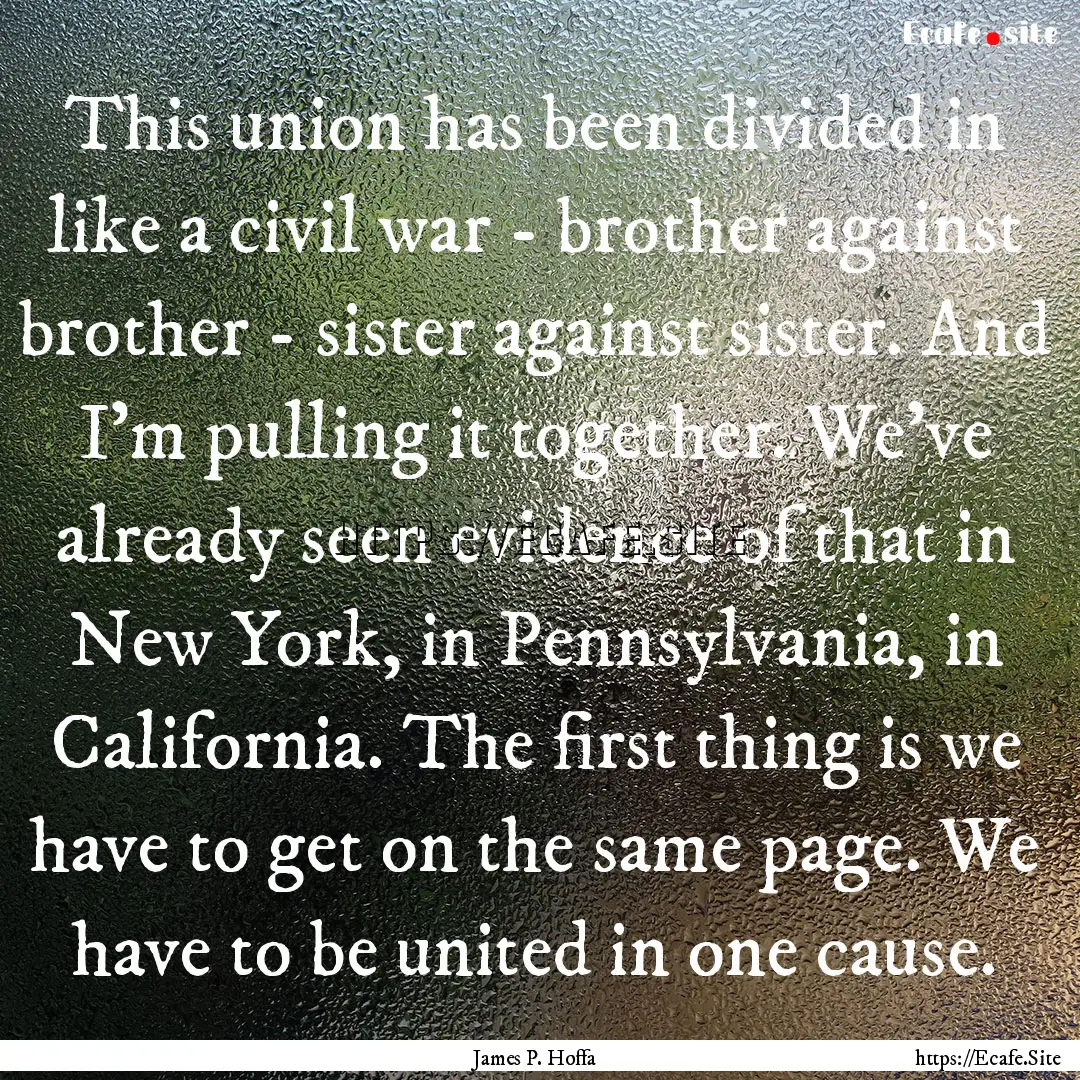 This union has been divided in like a civil.... : Quote by James P. Hoffa