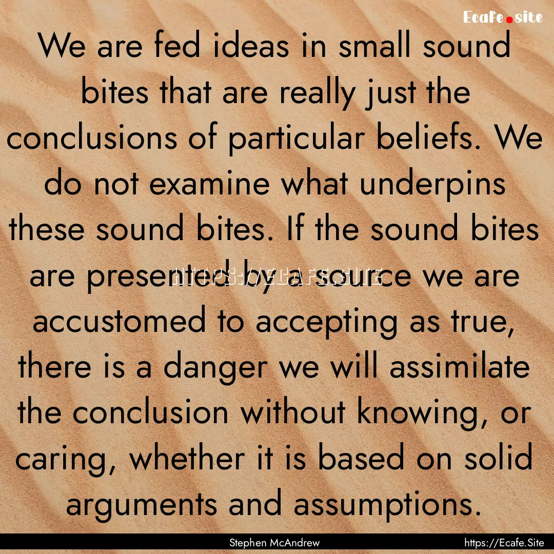 We are fed ideas in small sound bites that.... : Quote by Stephen McAndrew