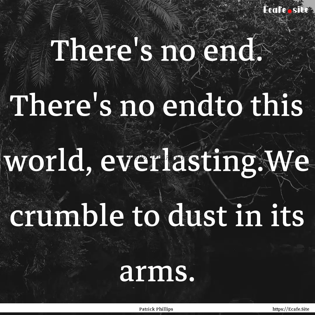 There's no end. There's no endto this world,.... : Quote by Patrick Phillips