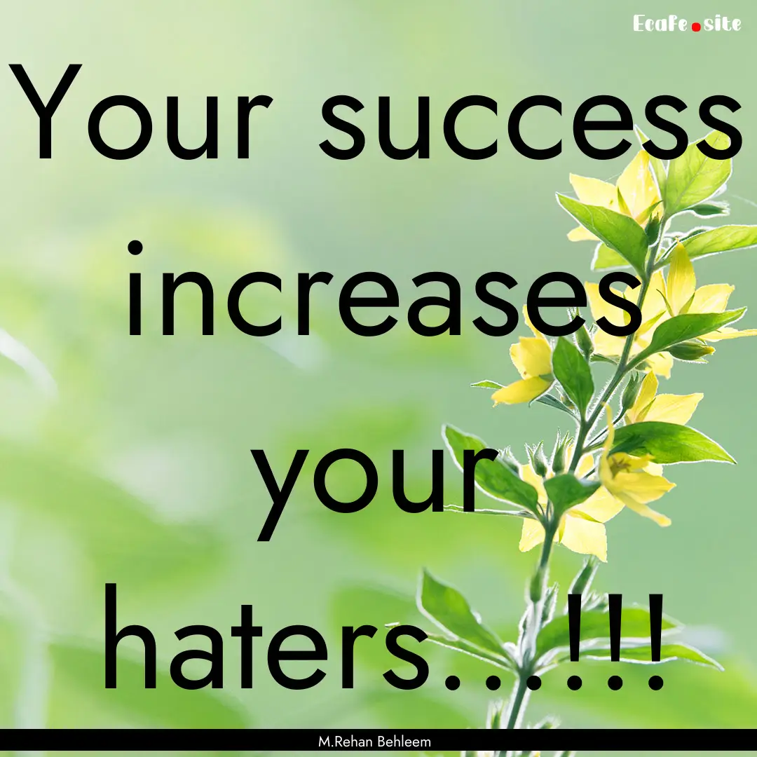 Your success increases your haters...!!! : Quote by M.Rehan Behleem