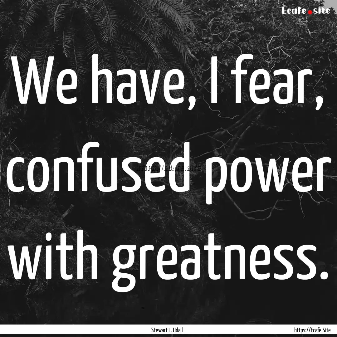 We have, I fear, confused power with greatness..... : Quote by Stewart L. Udall