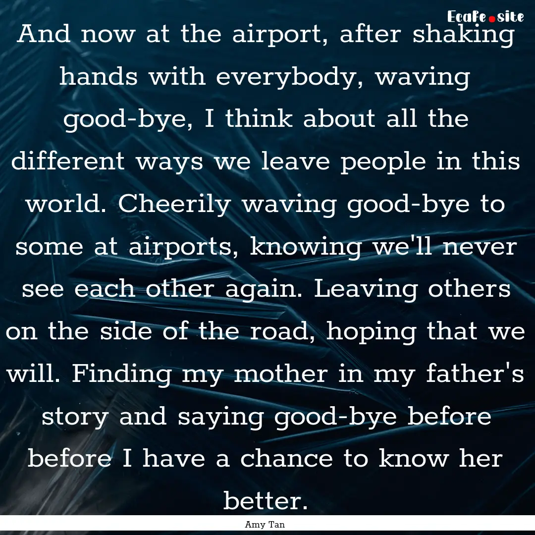 And now at the airport, after shaking hands.... : Quote by Amy Tan