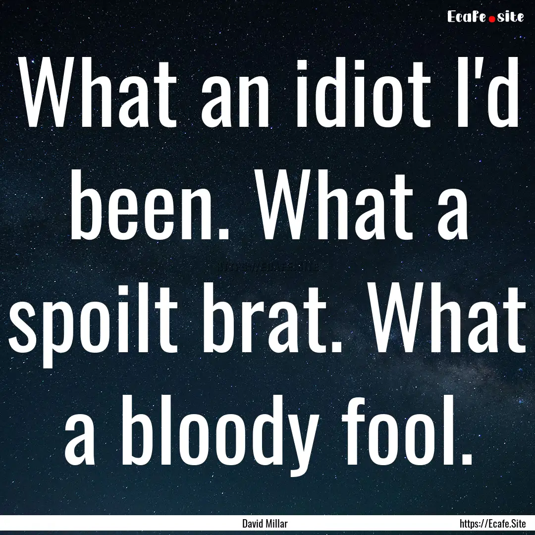 What an idiot I'd been. What a spoilt brat..... : Quote by David Millar