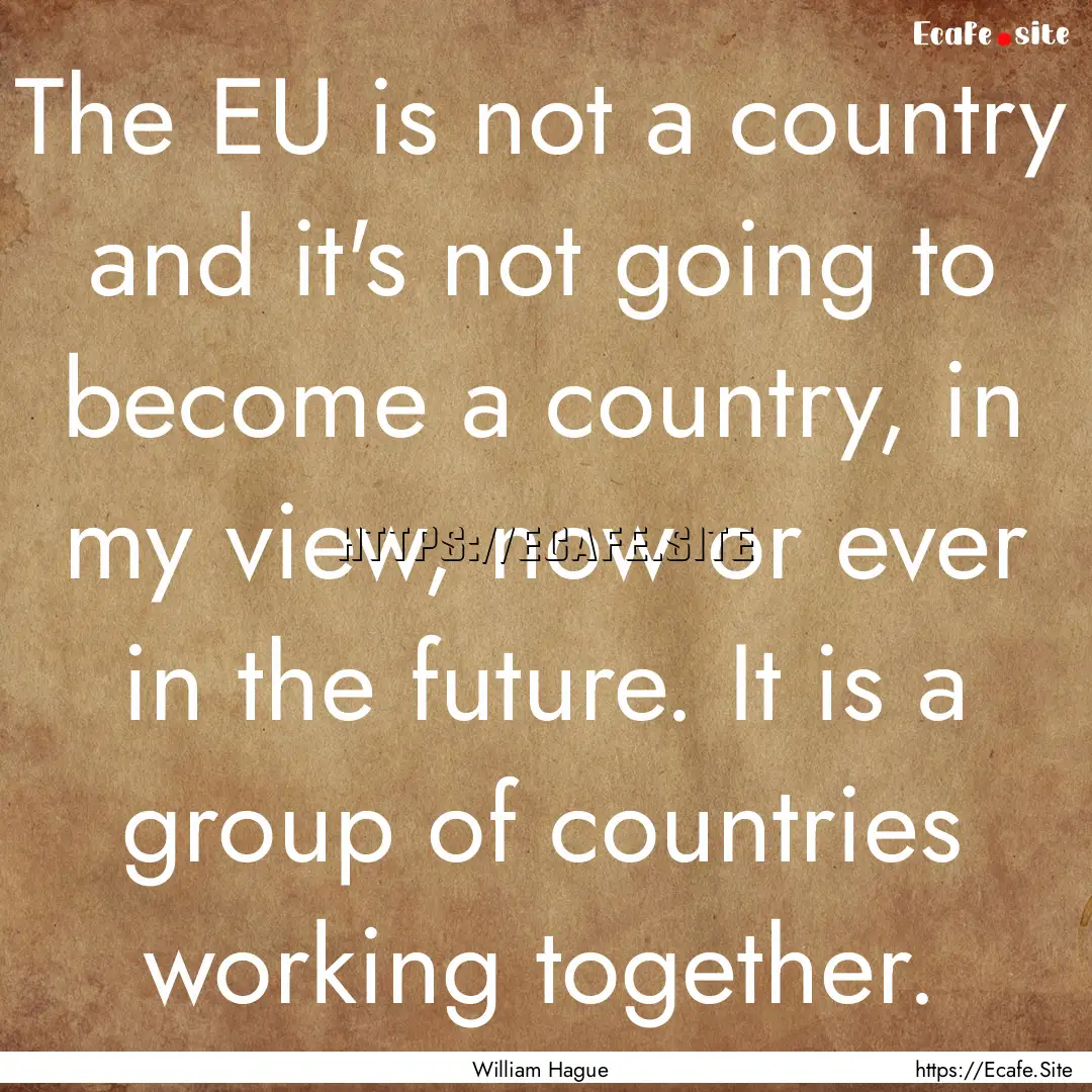 The EU is not a country and it's not going.... : Quote by William Hague