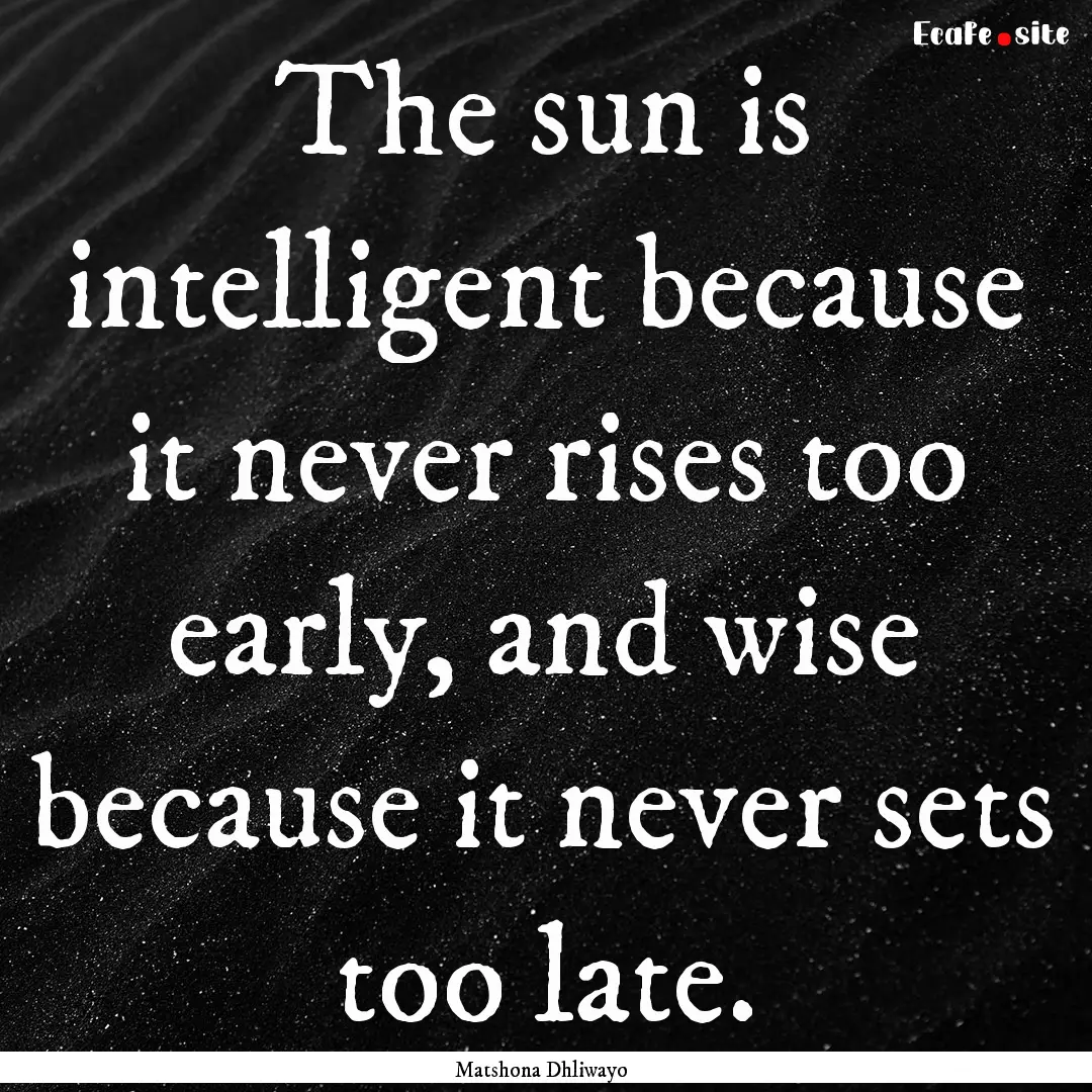 The sun is intelligent because it never rises.... : Quote by Matshona Dhliwayo