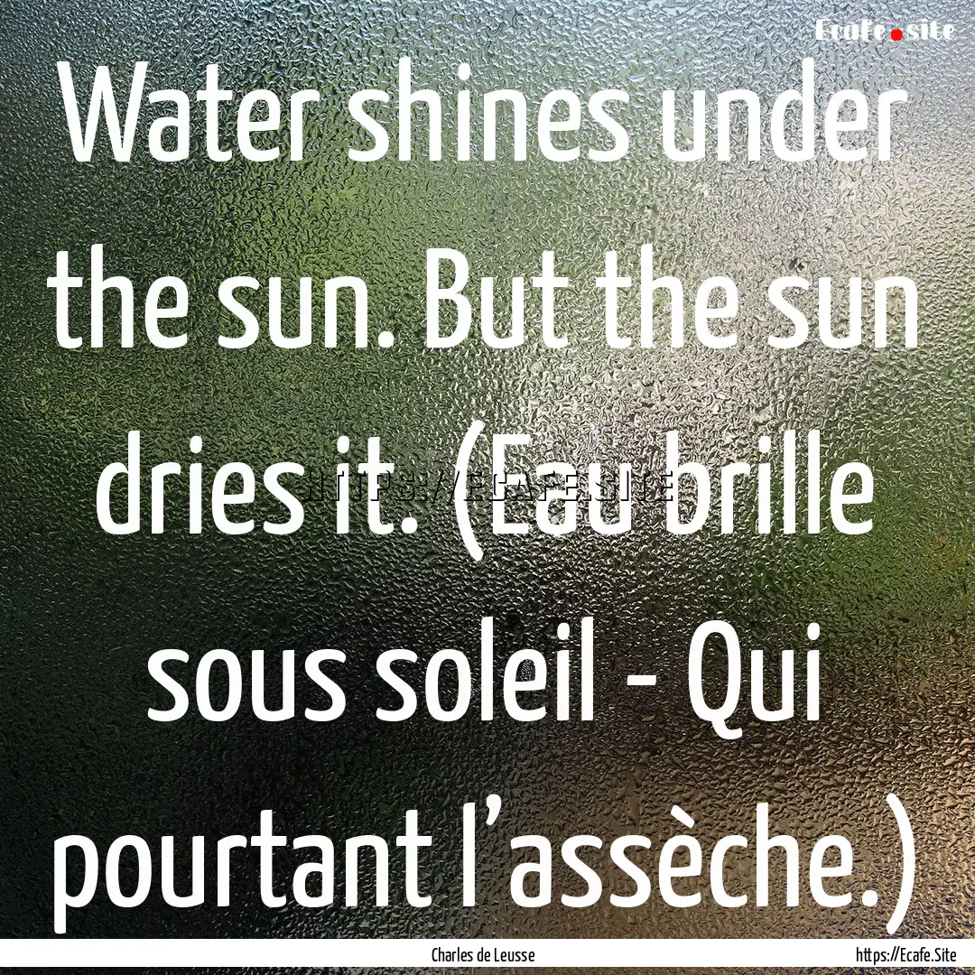 Water shines under the sun. But the sun dries.... : Quote by Charles de Leusse