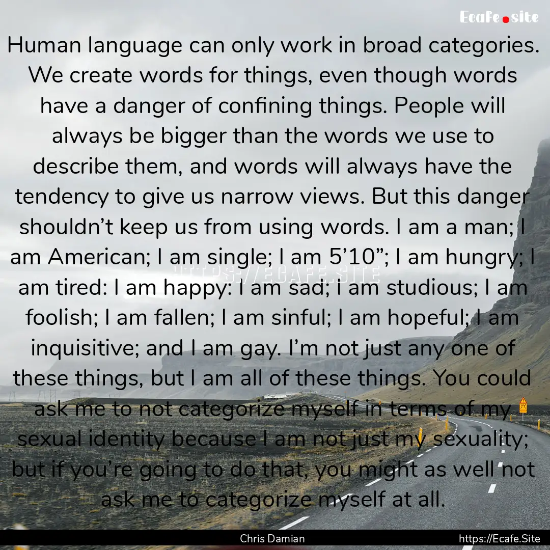 Human language can only work in broad categories..... : Quote by Chris Damian