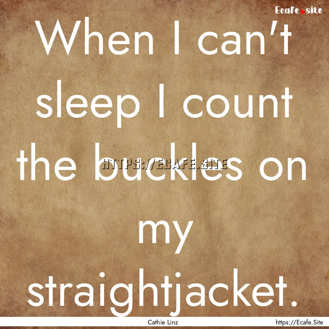 When I can't sleep I count the buckles on.... : Quote by Cathie Linz