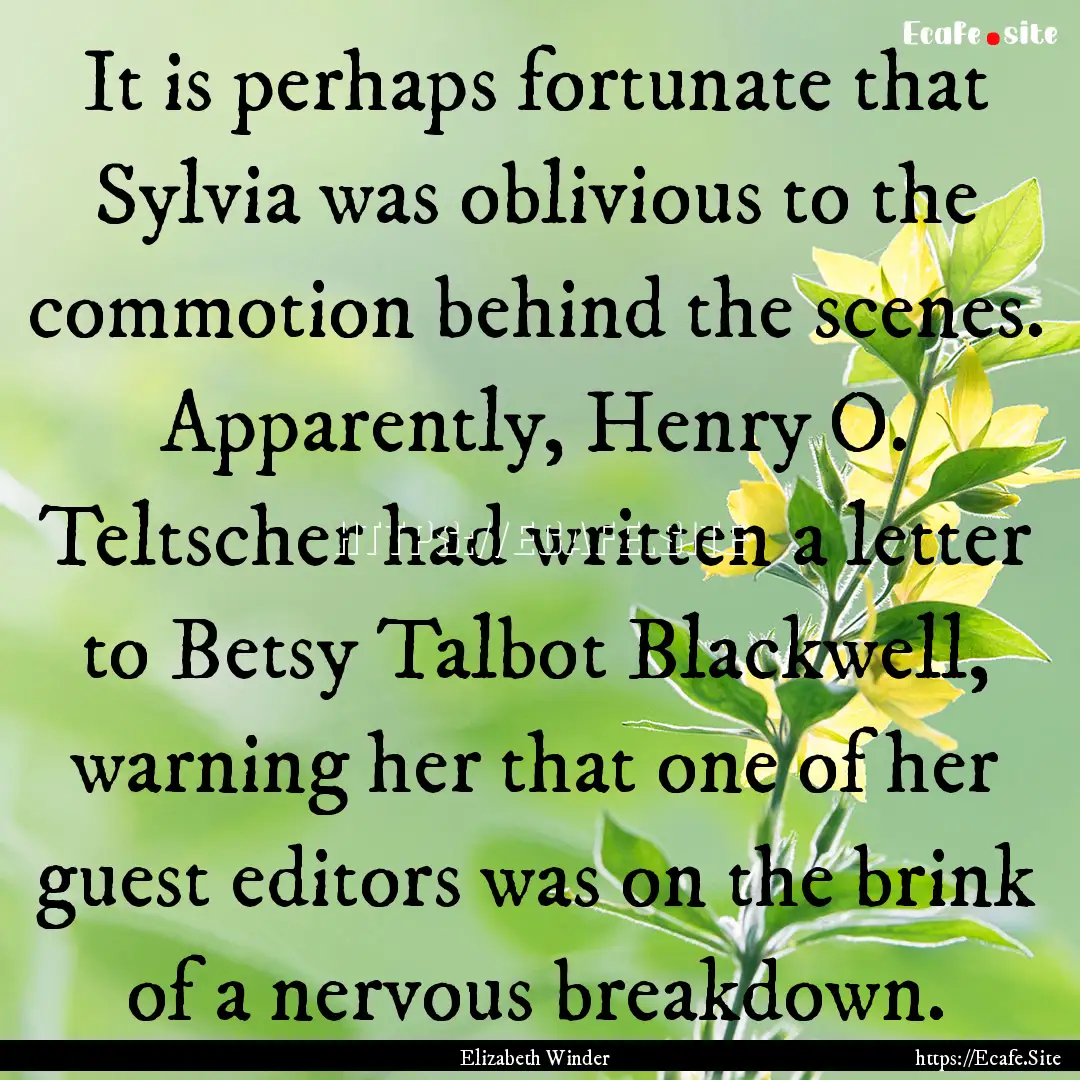 It is perhaps fortunate that Sylvia was oblivious.... : Quote by Elizabeth Winder