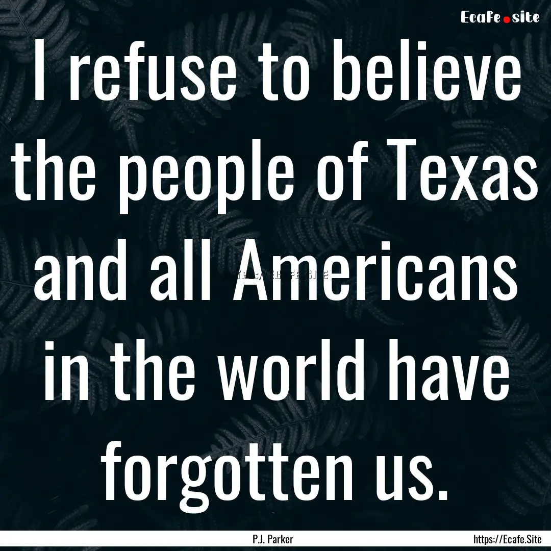 I refuse to believe the people of Texas and.... : Quote by P.J. Parker