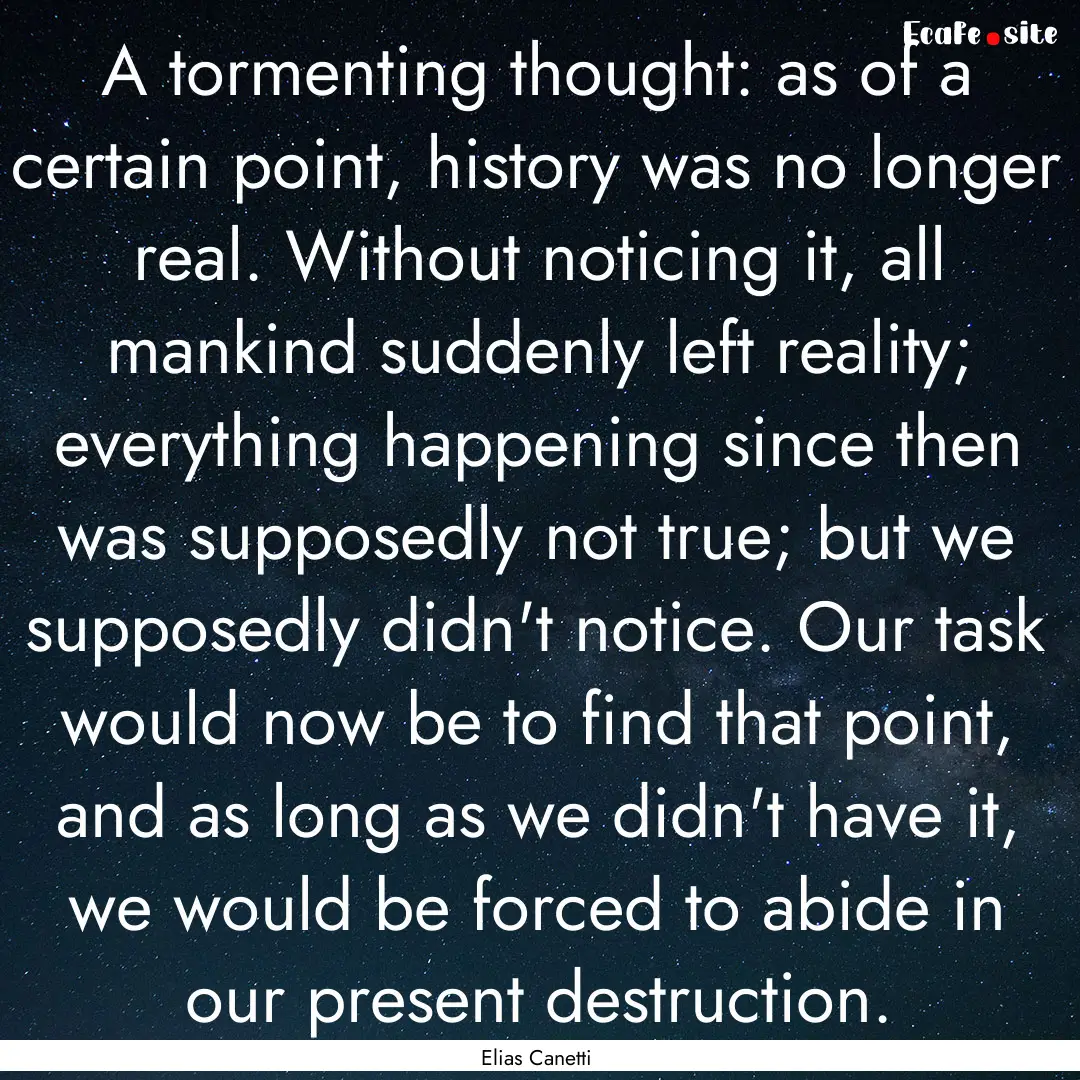 A tormenting thought: as of a certain point,.... : Quote by Elias Canetti