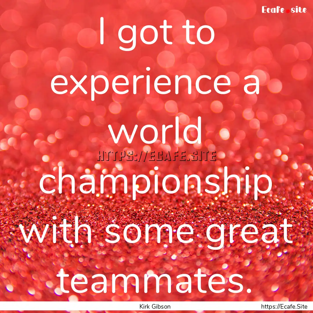 I got to experience a world championship.... : Quote by Kirk Gibson