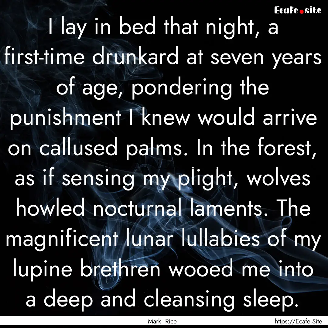 I lay in bed that night, a first-time drunkard.... : Quote by Mark Rice