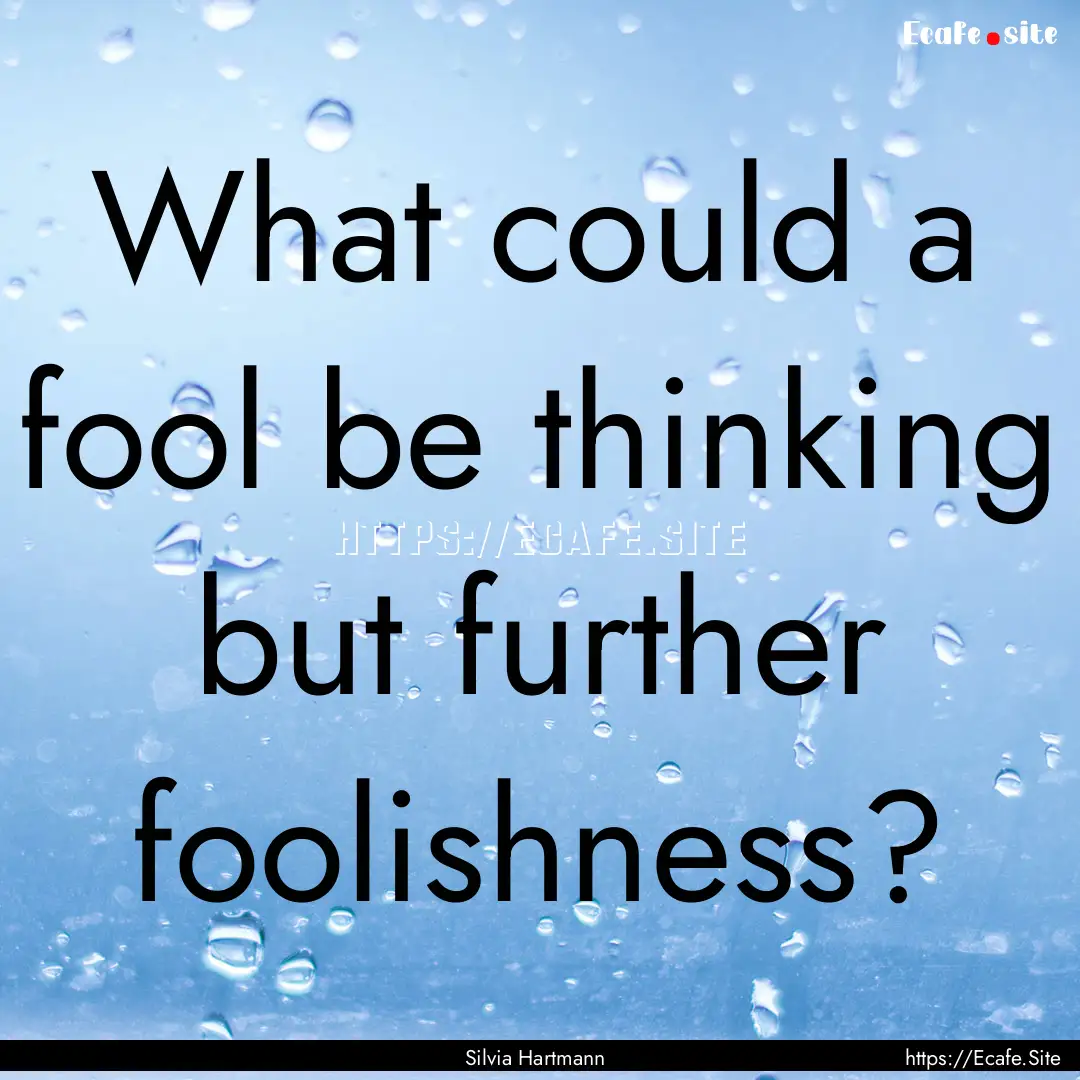 What could a fool be thinking but further.... : Quote by Silvia Hartmann