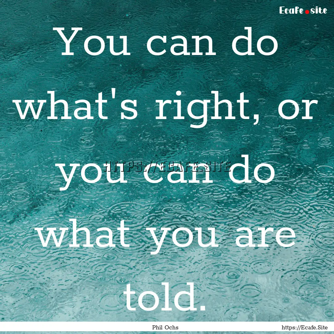 You can do what's right, or you can do what.... : Quote by Phil Ochs