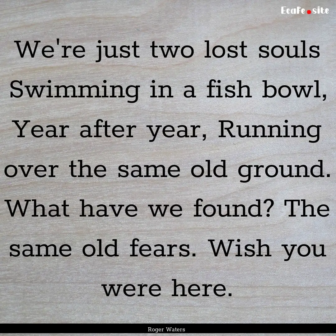 We're just two lost souls Swimming in a fish.... : Quote by Roger Waters