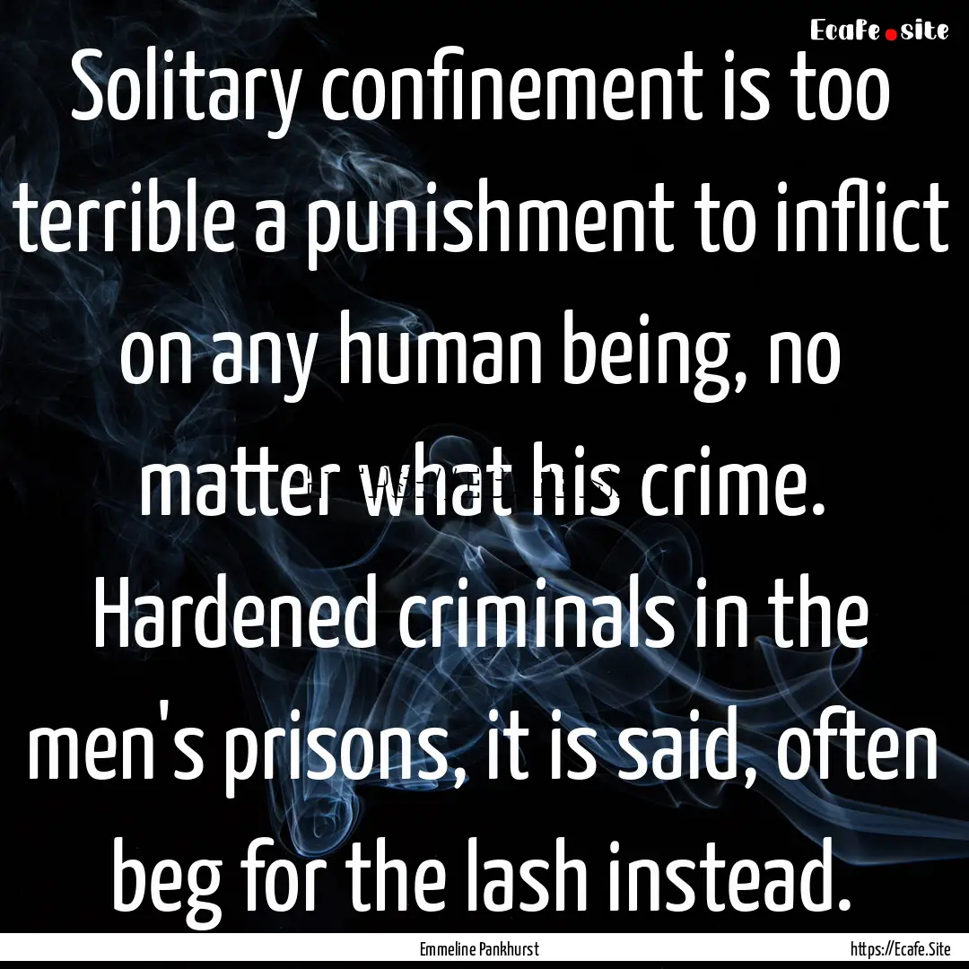 Solitary confinement is too terrible a punishment.... : Quote by Emmeline Pankhurst