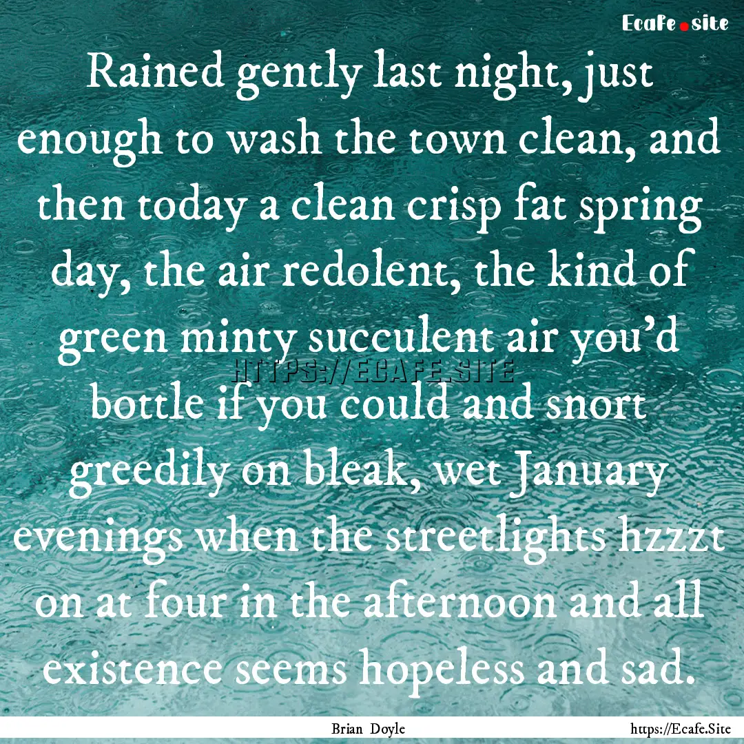 Rained gently last night, just enough to.... : Quote by Brian Doyle