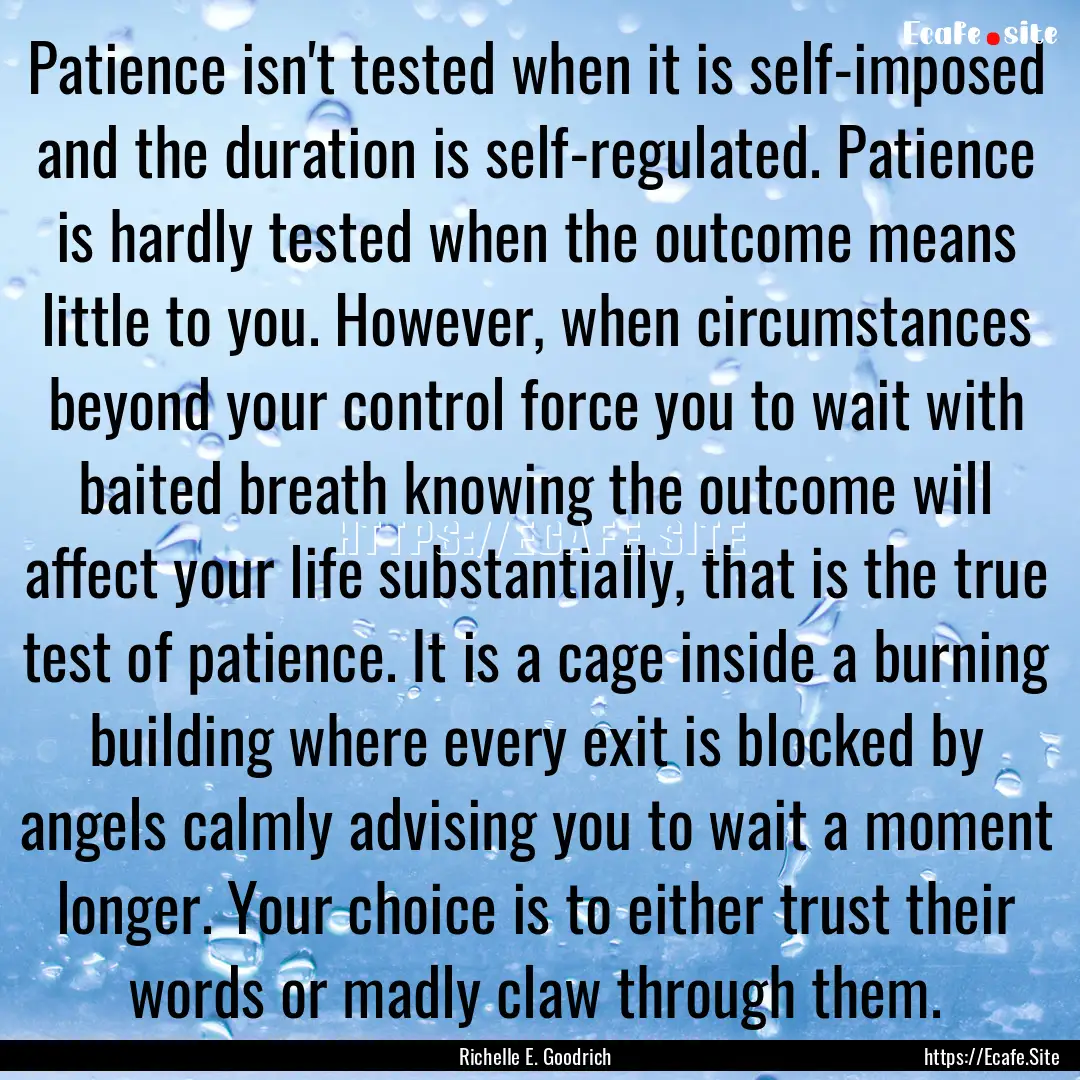 Patience isn't tested when it is self-imposed.... : Quote by Richelle E. Goodrich