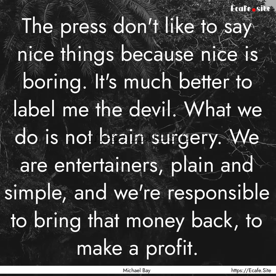 The press don't like to say nice things because.... : Quote by Michael Bay