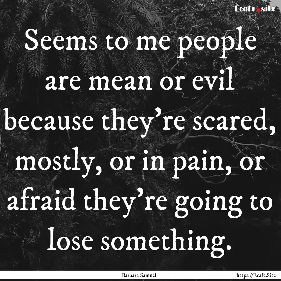 Seems to me people are mean or evil because.... : Quote by Barbara Samuel