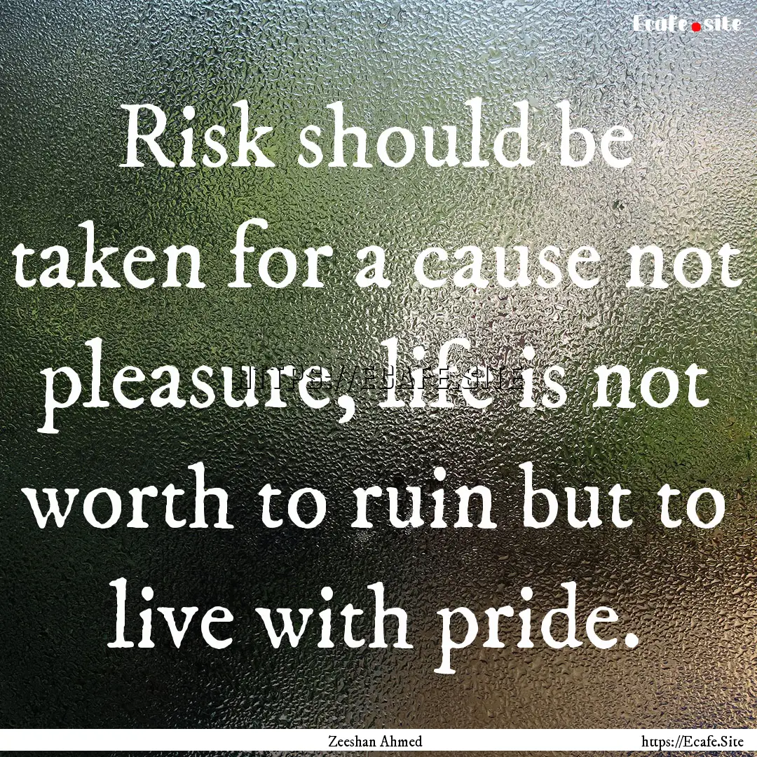 Risk should be taken for a cause not pleasure,.... : Quote by Zeeshan Ahmed