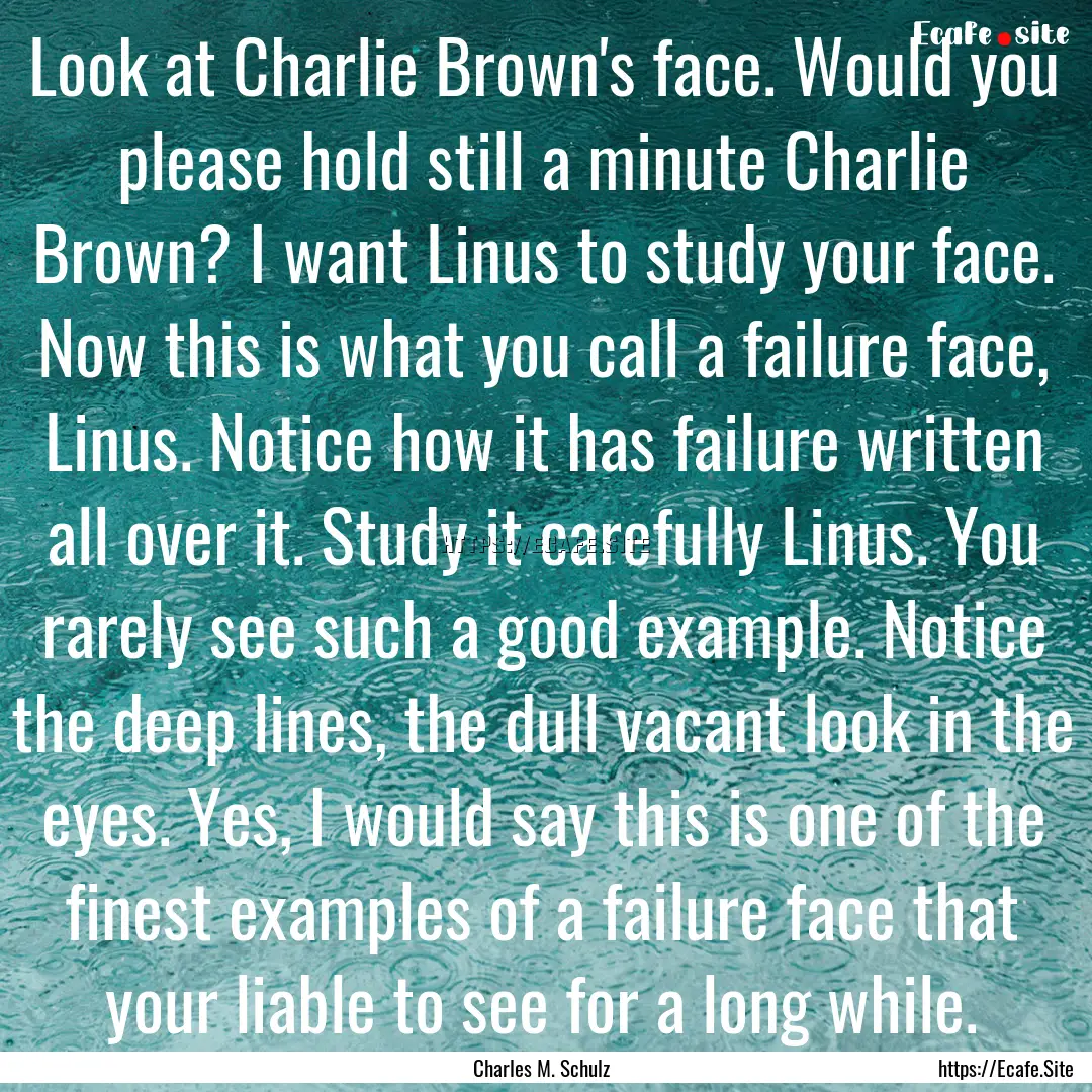 Look at Charlie Brown's face. Would you please.... : Quote by Charles M. Schulz