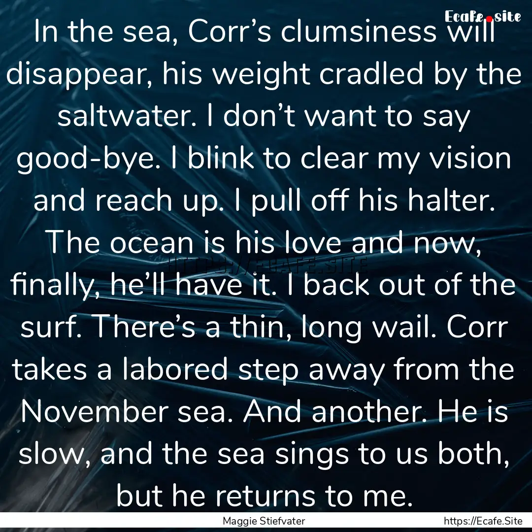 In the sea, Corr’s clumsiness will disappear,.... : Quote by Maggie Stiefvater