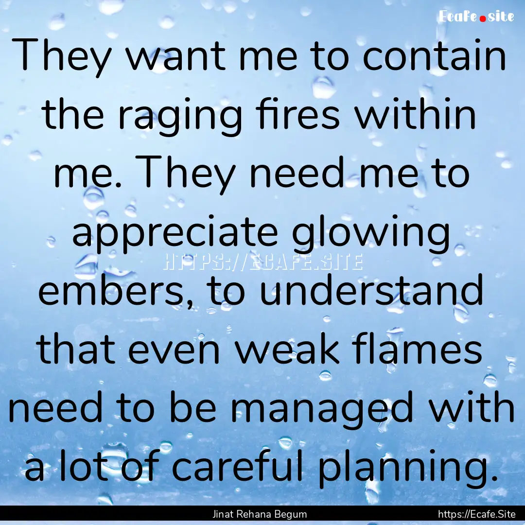 They want me to contain the raging fires.... : Quote by Jinat Rehana Begum