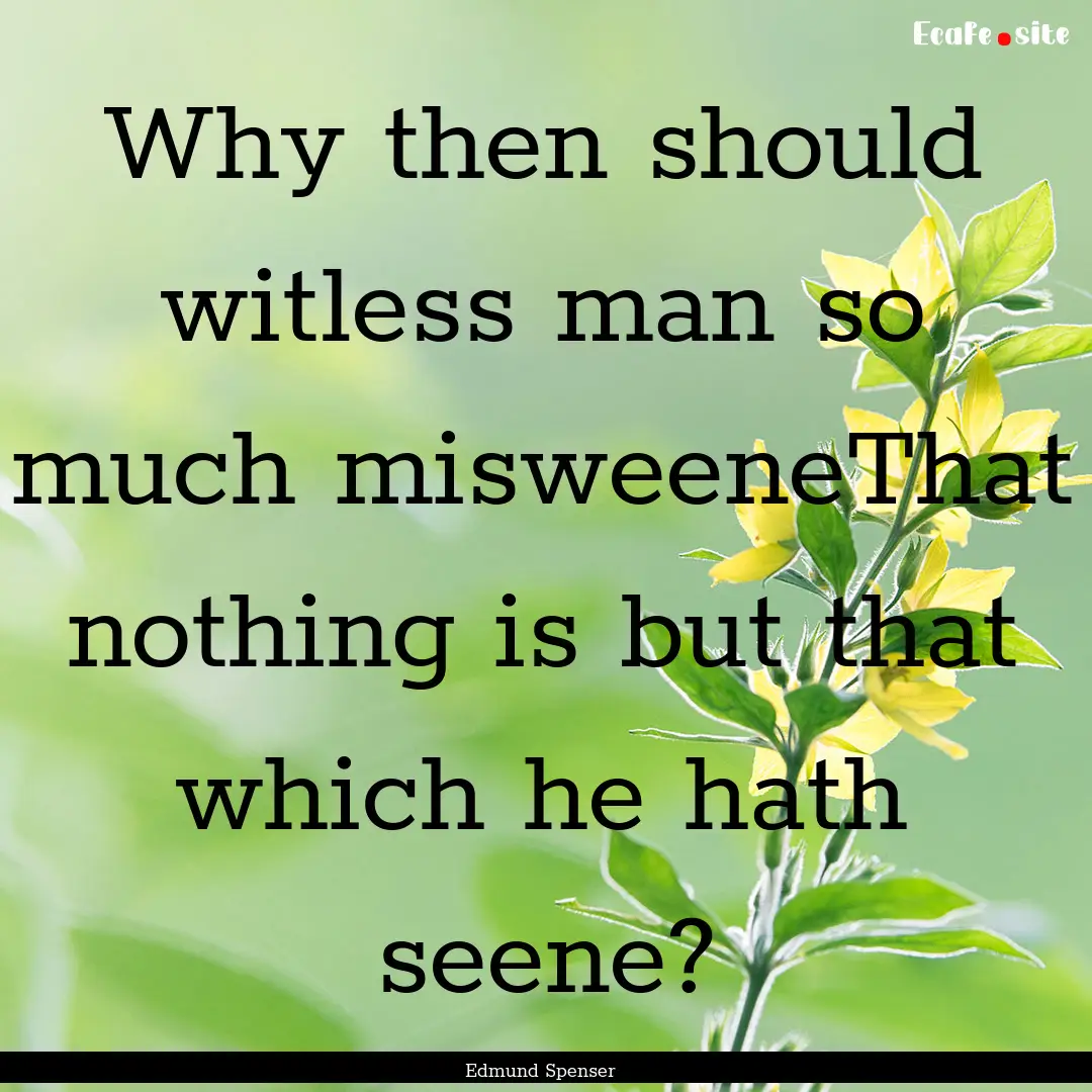 Why then should witless man so much misweeneThat.... : Quote by Edmund Spenser