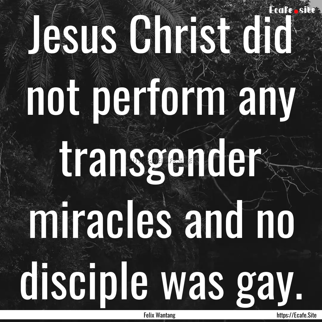 Jesus Christ did not perform any transgender.... : Quote by Felix Wantang