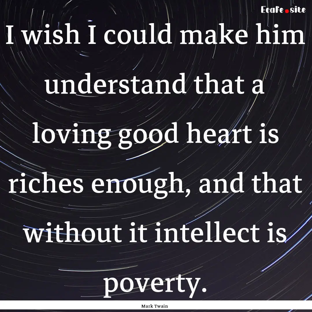 I wish I could make him understand that a.... : Quote by Mark Twain