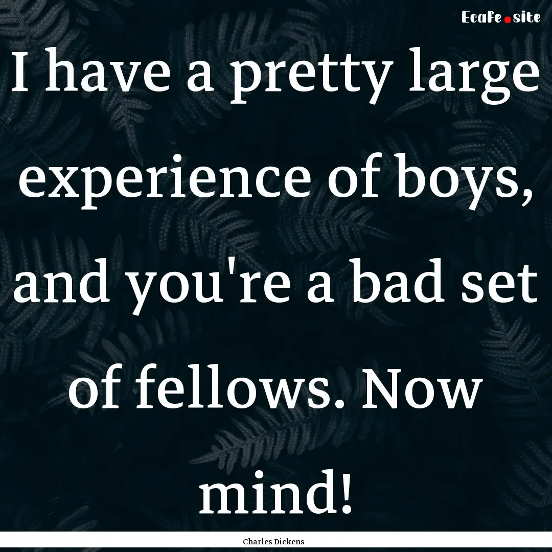 I have a pretty large experience of boys,.... : Quote by Charles Dickens