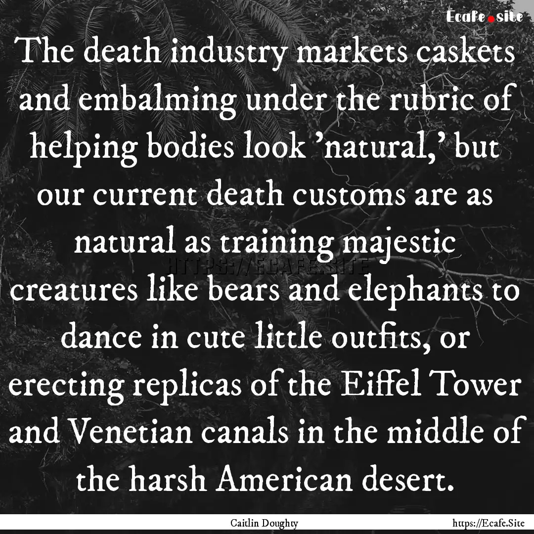 The death industry markets caskets and embalming.... : Quote by Caitlin Doughty