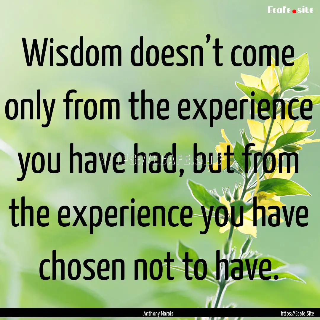 Wisdom doesn’t come only from the experience.... : Quote by Anthony Marais