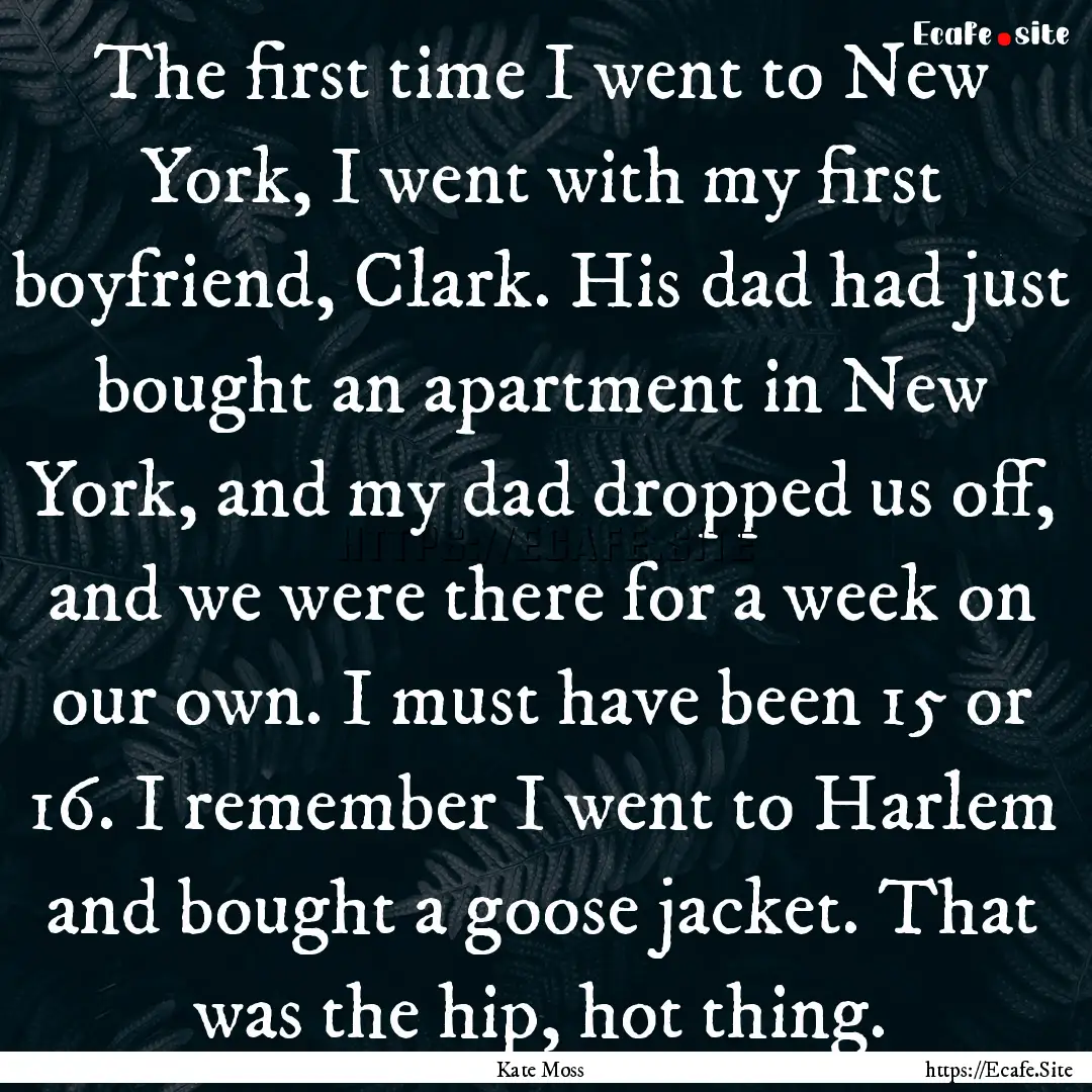 The first time I went to New York, I went.... : Quote by Kate Moss