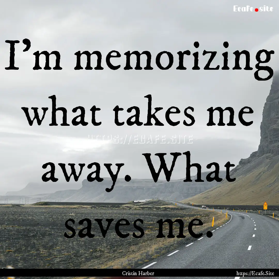 I’m memorizing what takes me away. What.... : Quote by Cristin Harber