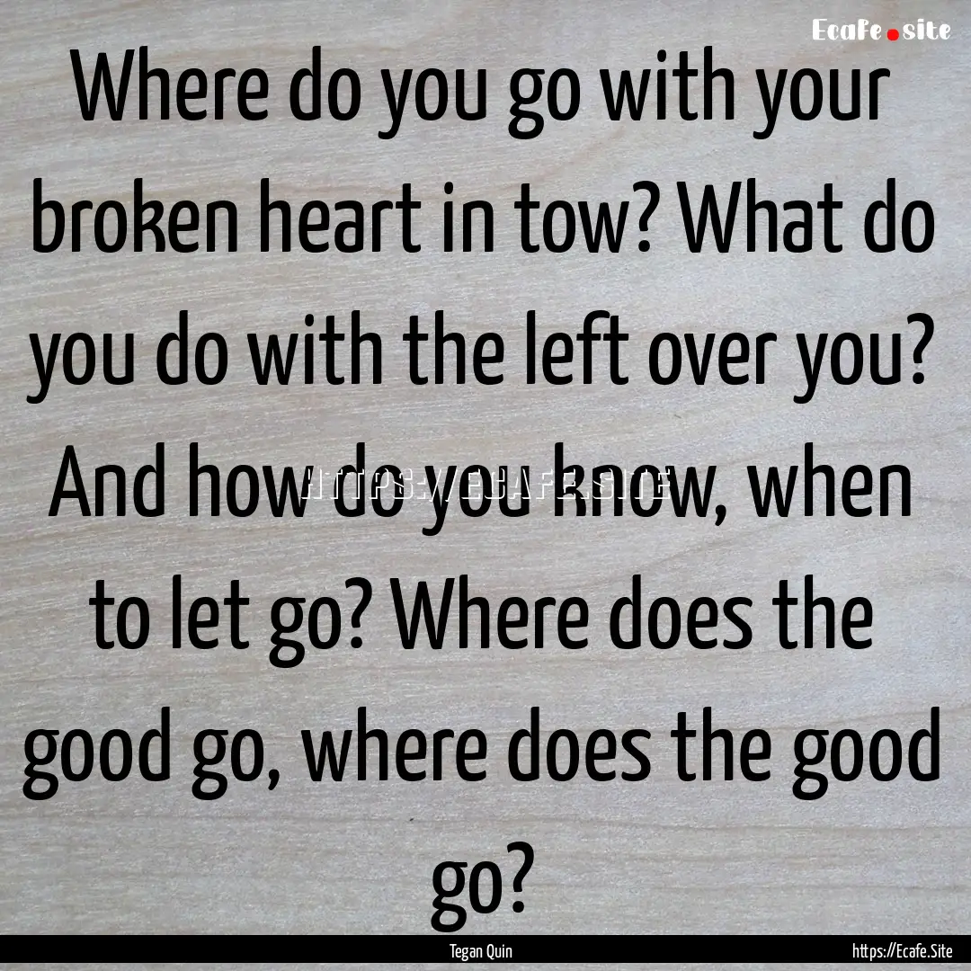 Where do you go with your broken heart in.... : Quote by Tegan Quin