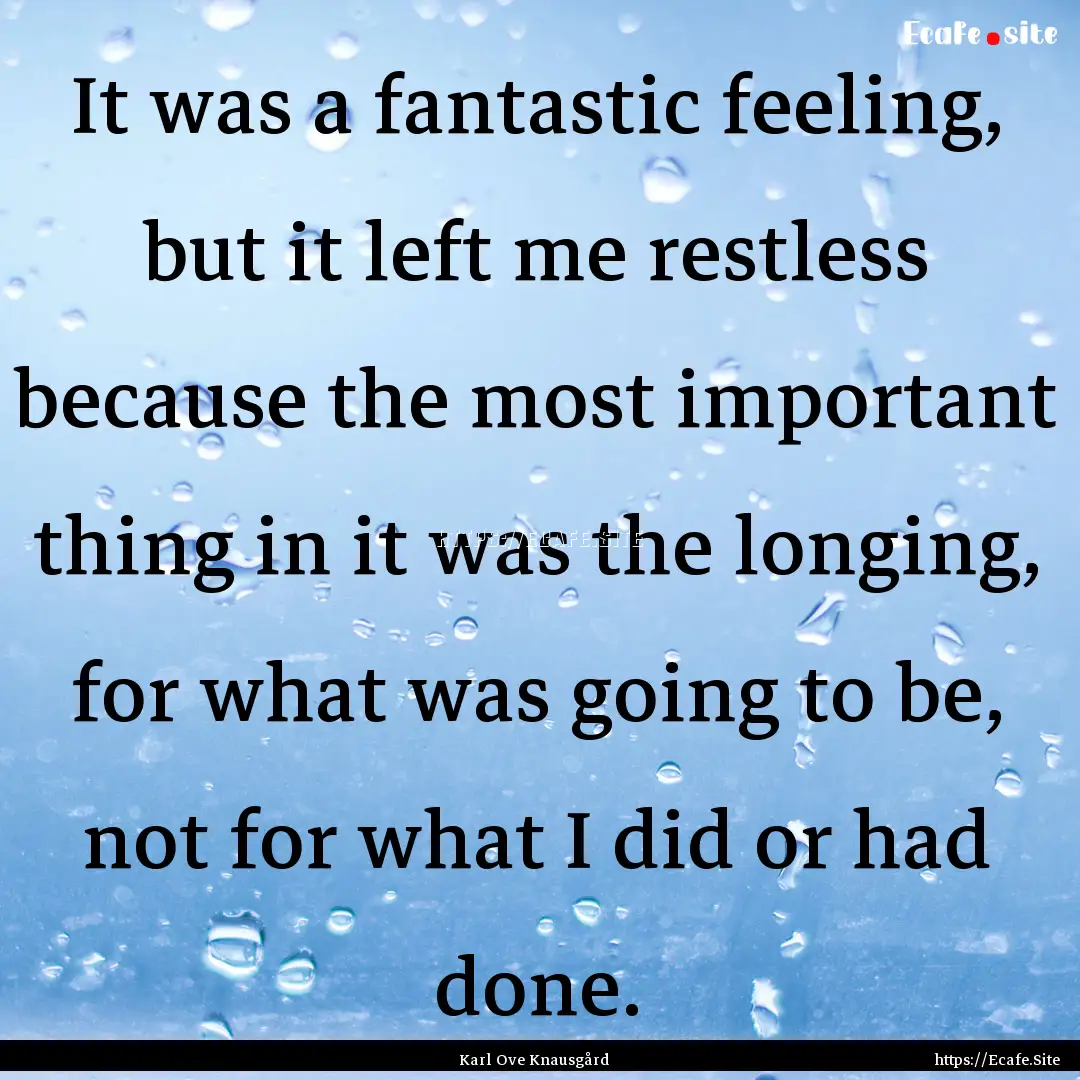 It was a fantastic feeling, but it left me.... : Quote by Karl Ove Knausgård