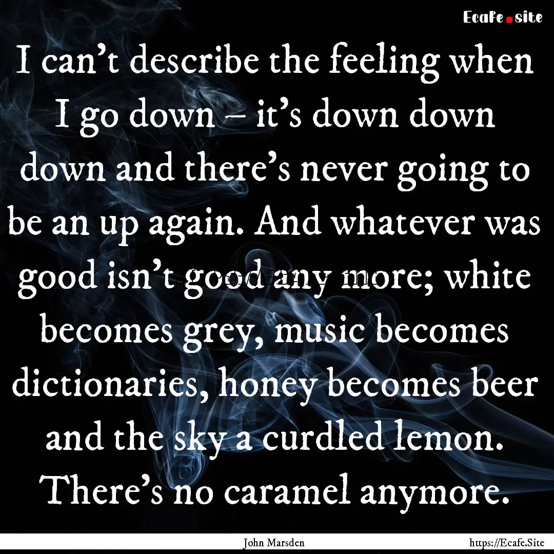 I can't describe the feeling when I go down.... : Quote by John Marsden