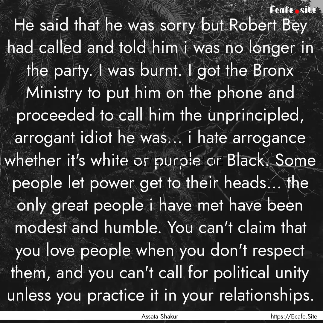 He said that he was sorry but Robert Bey.... : Quote by Assata Shakur