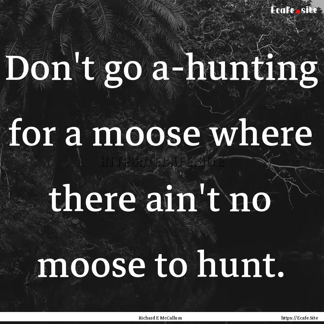 Don't go a-hunting for a moose where there.... : Quote by Richard E McCallum