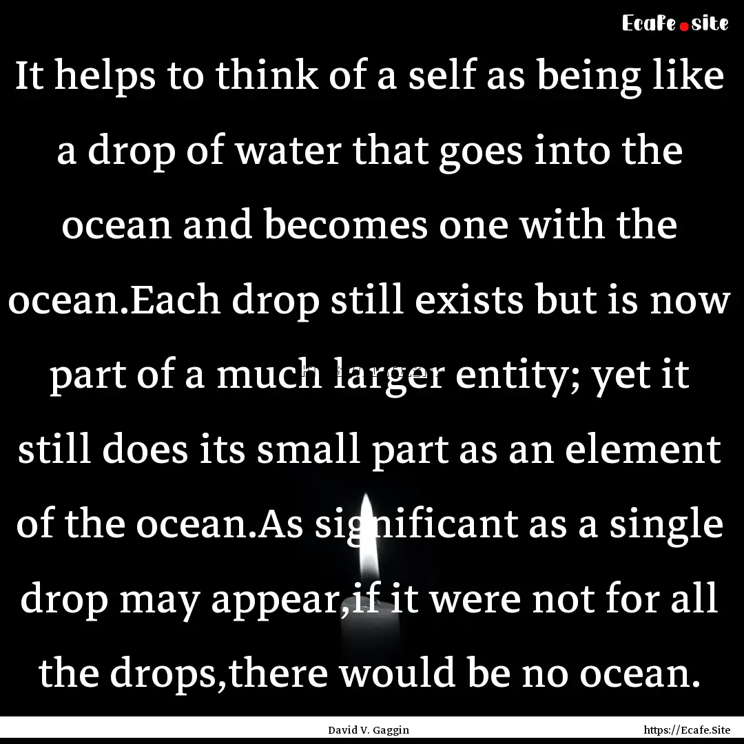 It helps to think of a self as being like.... : Quote by David V. Gaggin