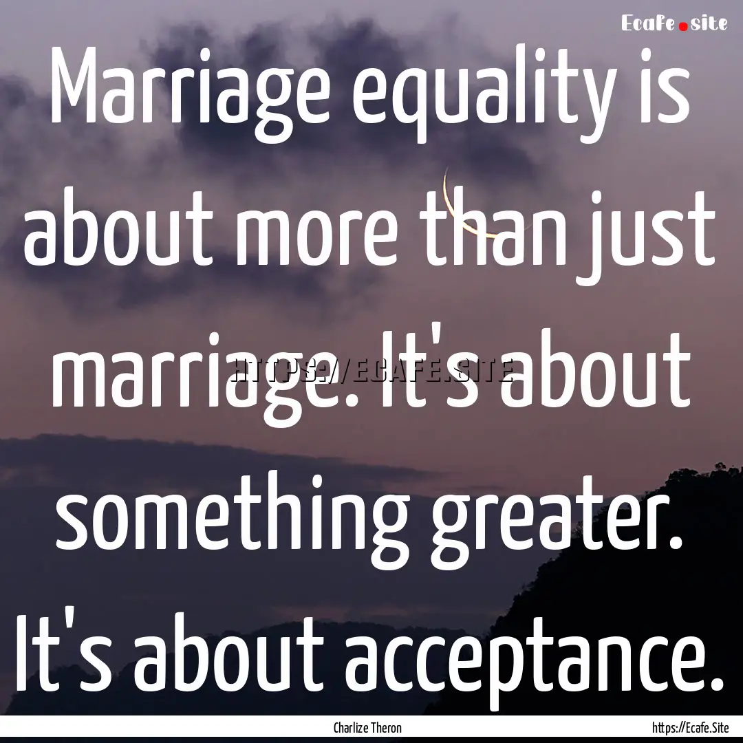 Marriage equality is about more than just.... : Quote by Charlize Theron