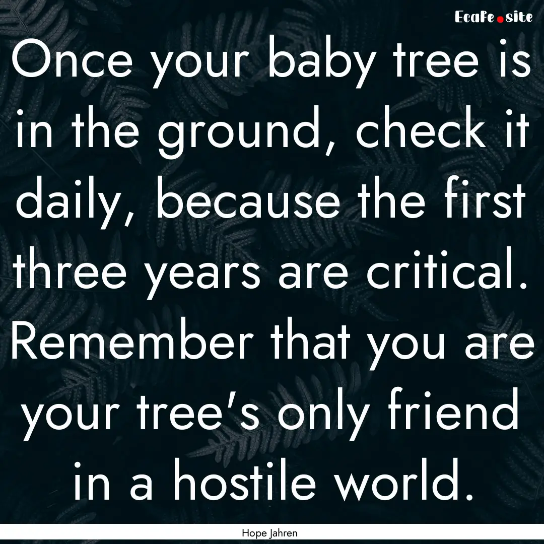 Once your baby tree is in the ground, check.... : Quote by Hope Jahren