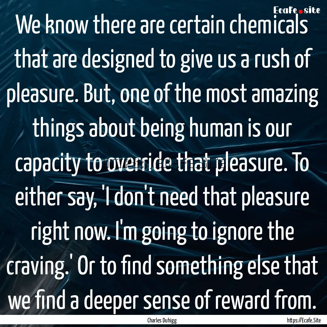 We know there are certain chemicals that.... : Quote by Charles Duhigg