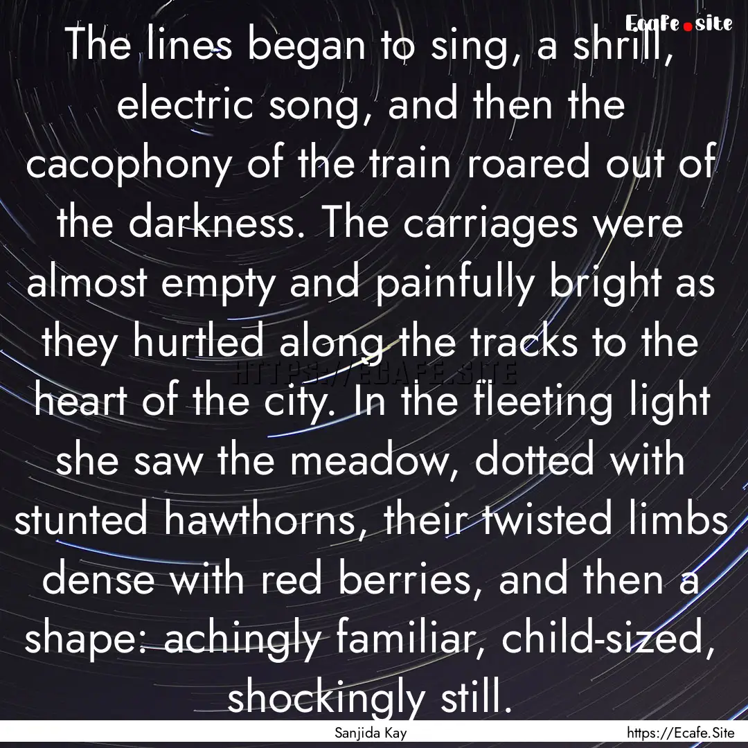 The lines began to sing, a shrill, electric.... : Quote by Sanjida Kay