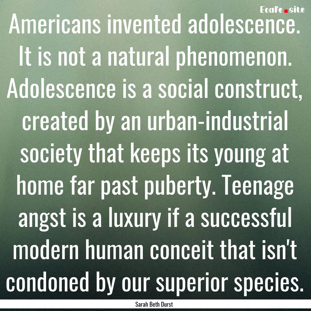 Americans invented adolescence. It is not.... : Quote by Sarah Beth Durst