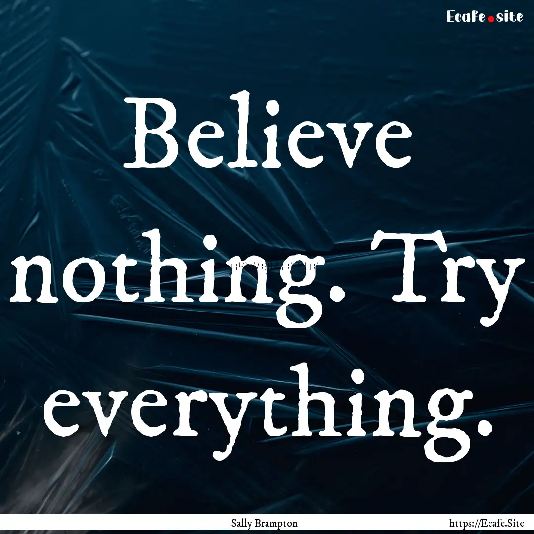 Believe nothing. Try everything. : Quote by Sally Brampton