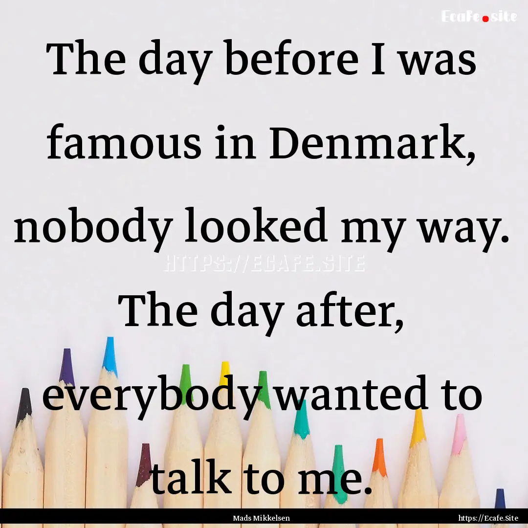 The day before I was famous in Denmark, nobody.... : Quote by Mads Mikkelsen